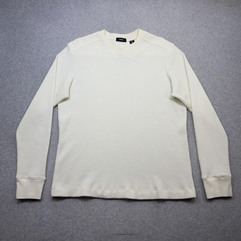 Theory Mattis Crewneck Shirt Mens XL Ivory Waffle Knit Thermal Long Sleeve